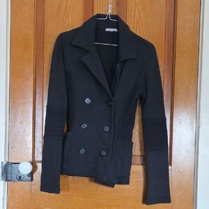 James Perse Black Double-Breasted Knit Blazer